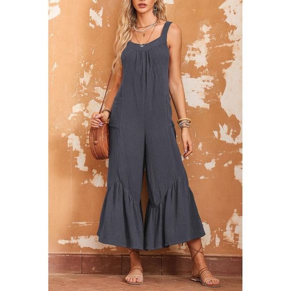 Azura Exchange  Gray Wide Leg Ruffle Jumpsuit - Picture 6 of 15